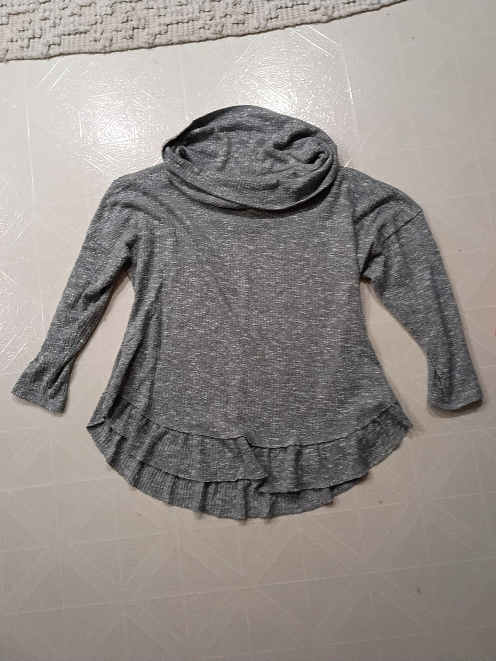 Terra & Sky Gray Cowl Neck Ruffle-Hem Top